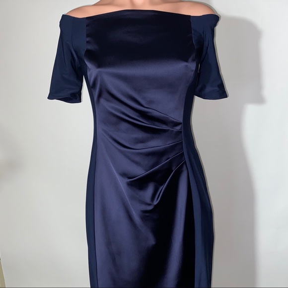 NEW Lauren Ralph Lauren Navy off shoulder satin sheath dress size 6 - Picture 16 of 16